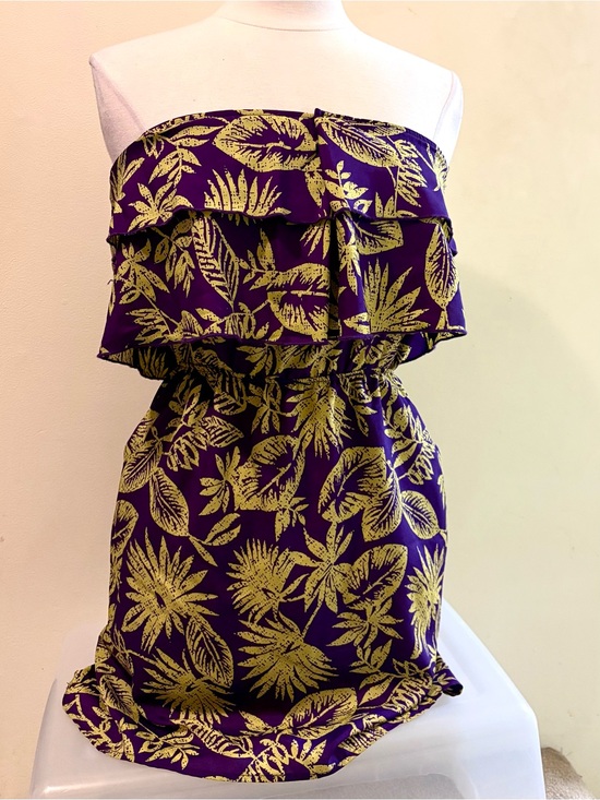 Forever 21 Dresses & Skirts - Y2K Tropical Purple and Green Floral Strapless Dress